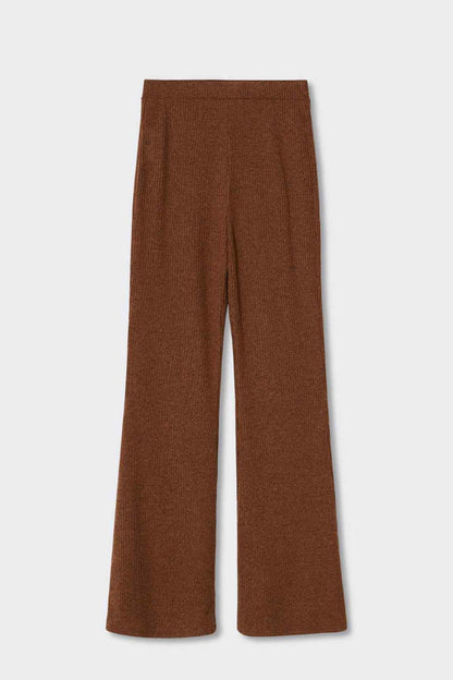 Brown wide-leg trousers, flat lay view with straight waistband