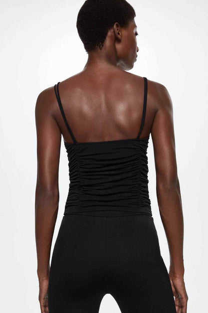 Mango black ruched camisole top, racerback straps and gathered back