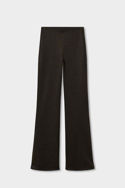 Brown check-pattern wide-leg pants with straight waistband
