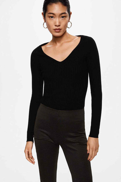 Brown check-pattern fitted pants with flared wide-leg cut