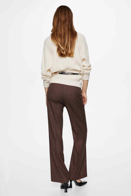 Brown wide-leg trousers with high-rise waist, belt loops, and straight leg