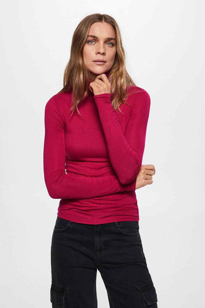Women's long-sleeve turtleneck top, strawberry magenta