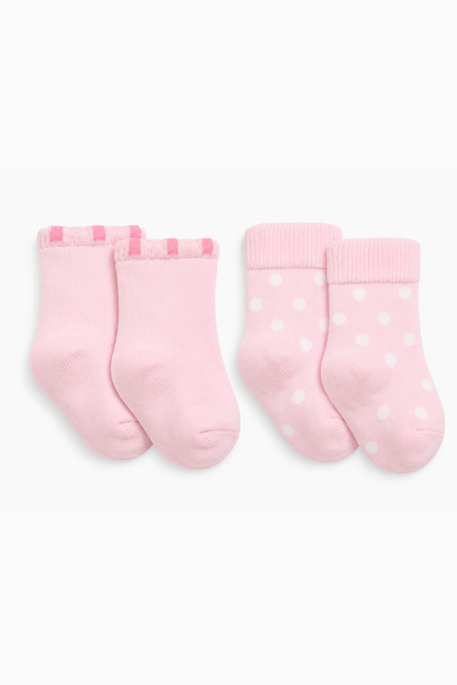 BABYSHOP pink baby socks set: two pairs, solid and polka-dot cuffs