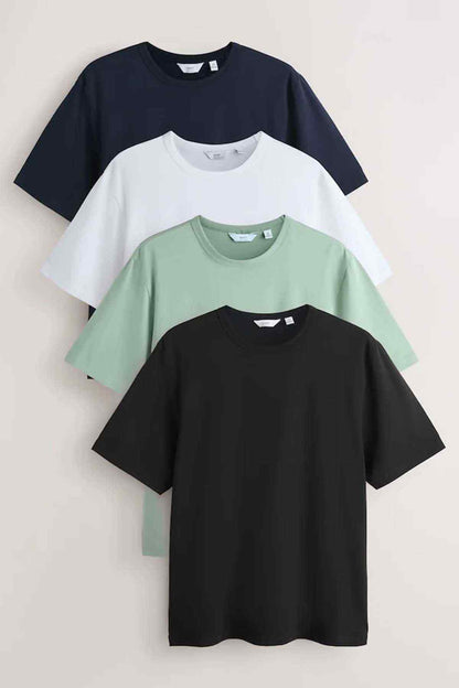 Four kids T-shirts: navy, white, mint green, and black crew necks
