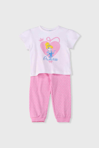 Disney girls' princess pajama set with heart graphic T-shirt and pink dot pants