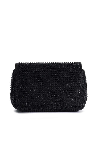 Black glitter clutch bag, smooth back panel with no visible front hardware