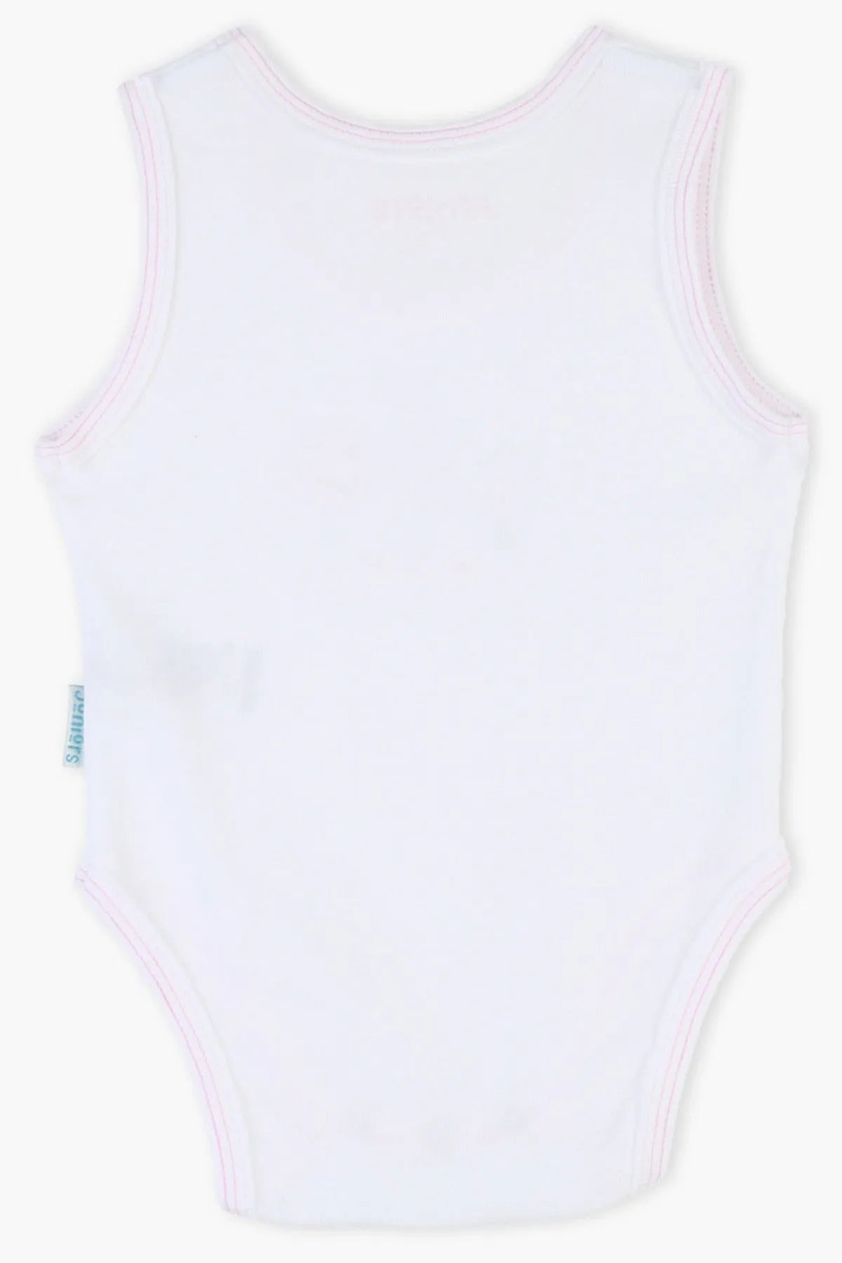 BABYSHOP baby bodysuit, sleeveless white with pink trim, no front print visible