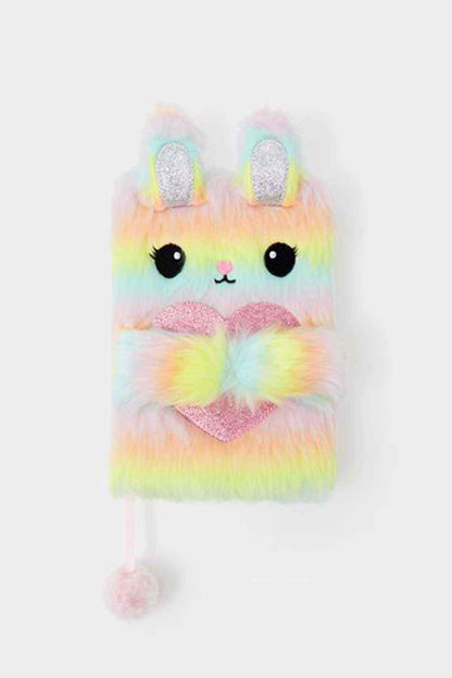Accessorize pastel multi bunny plush notebook cover with heart face