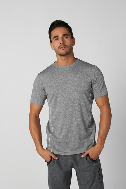 Grey short-sleeve crewneck T-shirt with small chest logo