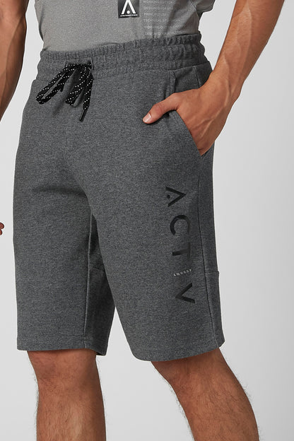Splash grey drawstring athletic shorts with side logo and black tie detail