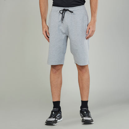 Grey heather drawstring shorts with elastic waist and side pockets