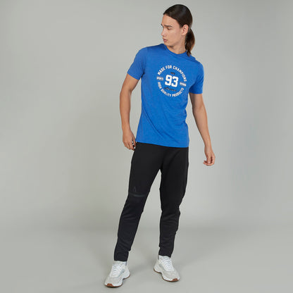 Black jogger pants with tapered fit and side panel detailing