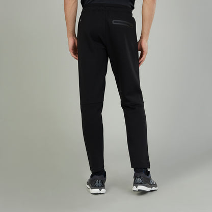 Black jogger pants with tapered cuffs