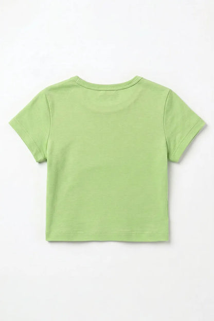 Light green kids T-shirt back view, short sleeves, crew neck