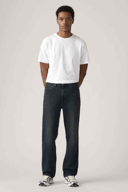 Levi's dark denim jeans, straight leg, button fly, five-pocket design