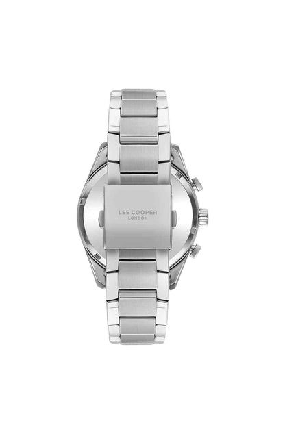 Silver metal wristwatch with clasp and engraved caseback