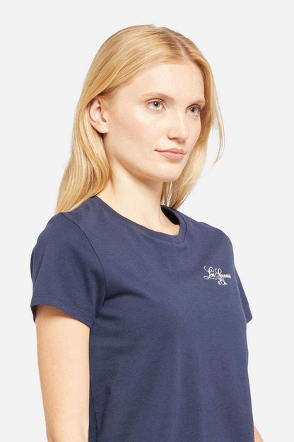 Levi's women's dark blue crew-neck graphic T-shirt with small chest logo