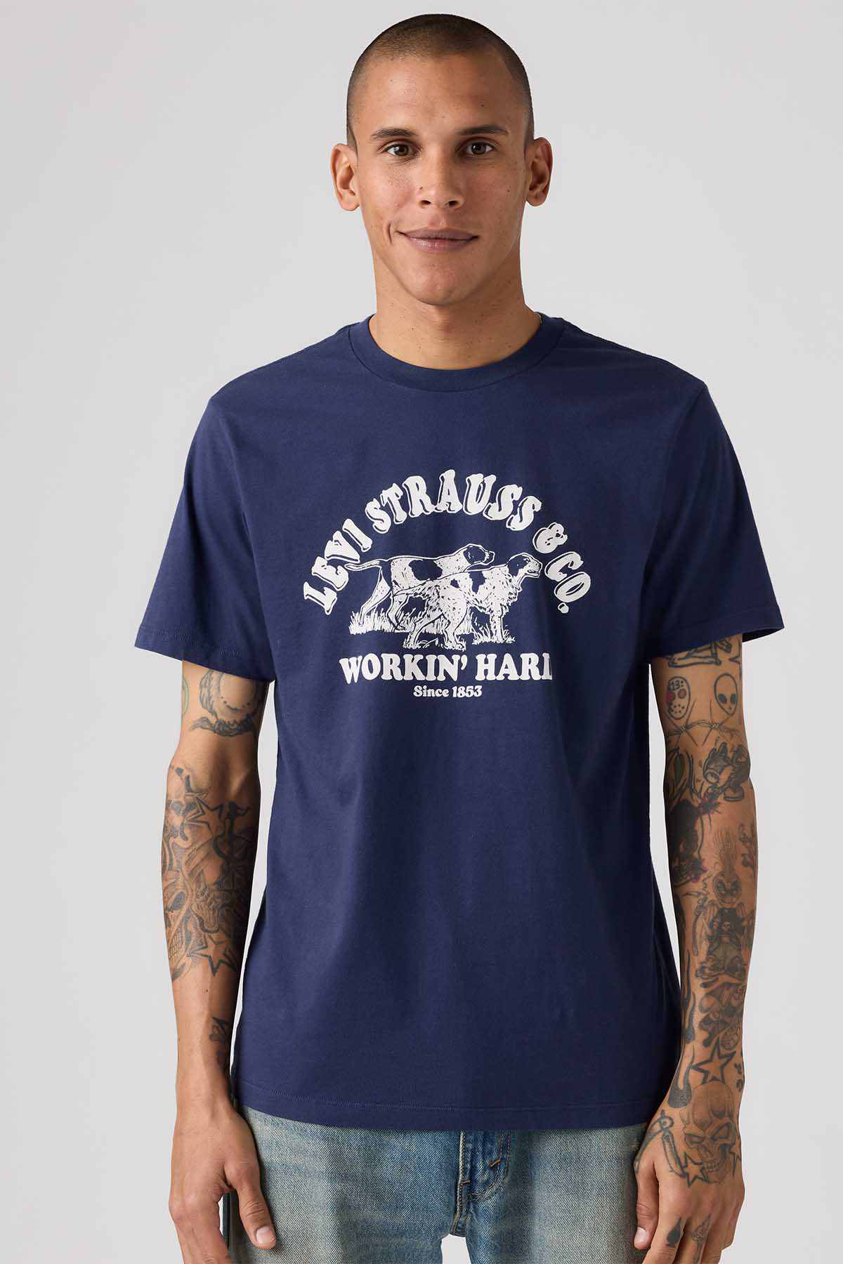 Levi's navy graphic T-shirt with Workin' Hard front logo