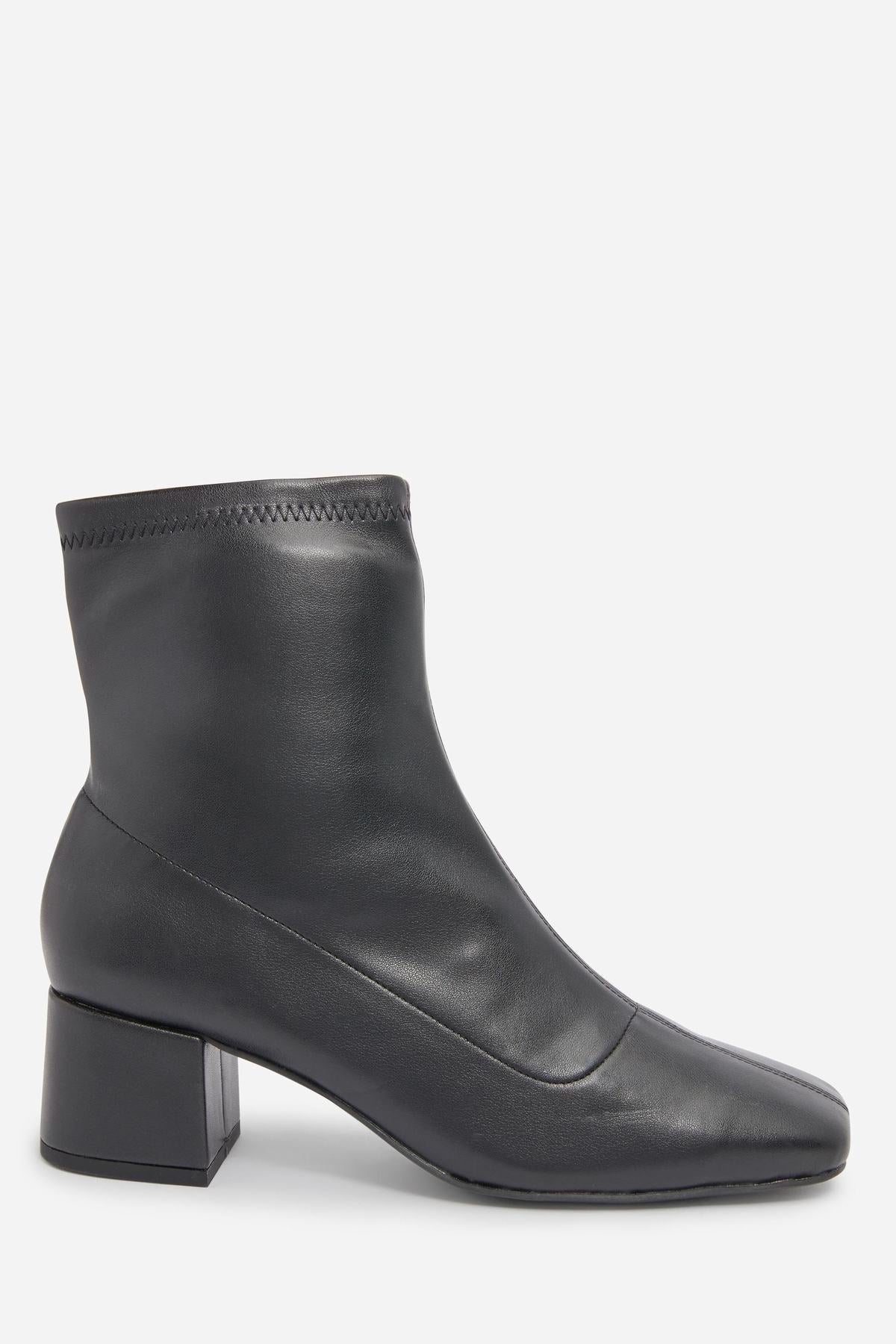 Black leather ankle boots with block heel