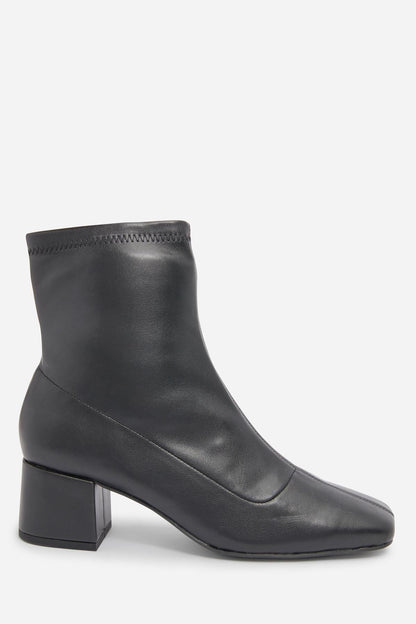 Black leather ankle boots with block heel