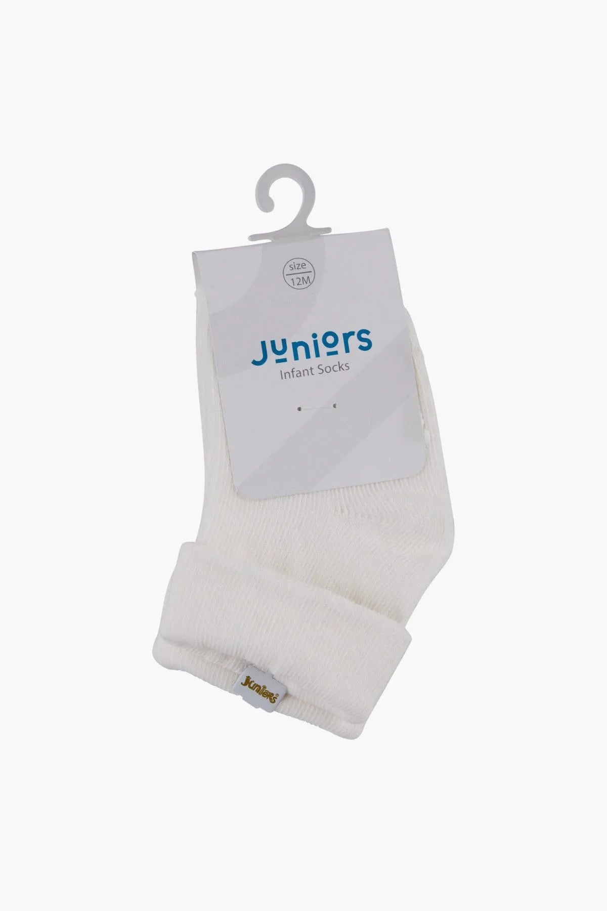Cream infant socks with 'Juniors' logo at cuff