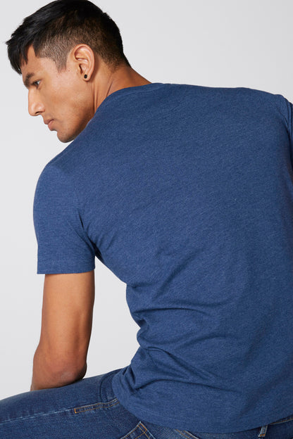 Men's blue crew-neck T-shirt, short sleeves, plain back