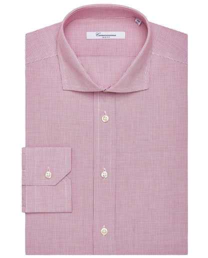 Red check dress shirt with button-down collar and chest pocket