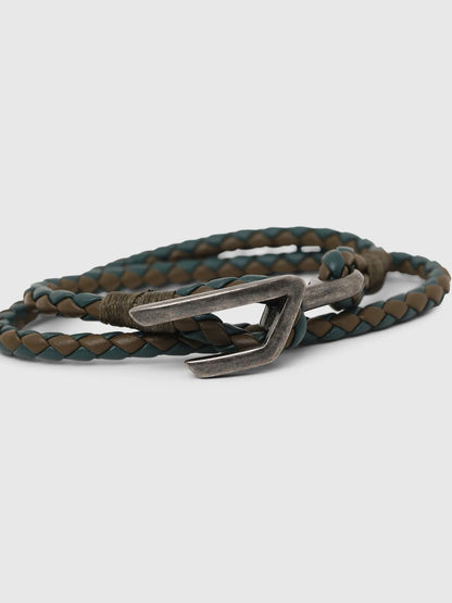 Diesel braided leather bracelet, silver buckle clasp detail