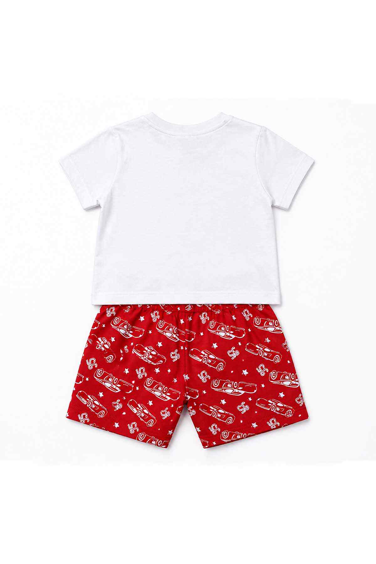 Kids' white plain T-shirt and red character shorts set, back view