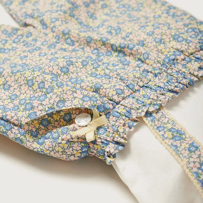 Blue floral baby shirt with cream collar and button placket
