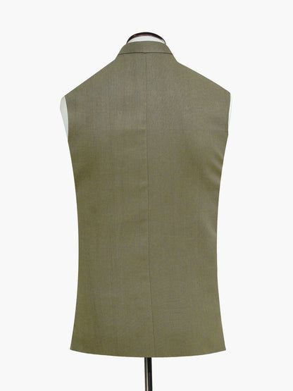 Brumano olive green sleeveless vest back view with smooth buttonless panel
