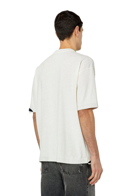 Diesel white crew-neck T-shirt, back view with short sleeves