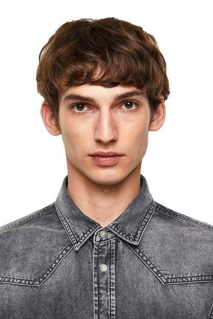 Diesel men's dark grey denim shirt, point collar with button placket, chest yoke