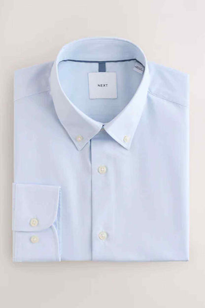 NEXT button-up shirt, light blue, pointed collar and gold-tone buttons