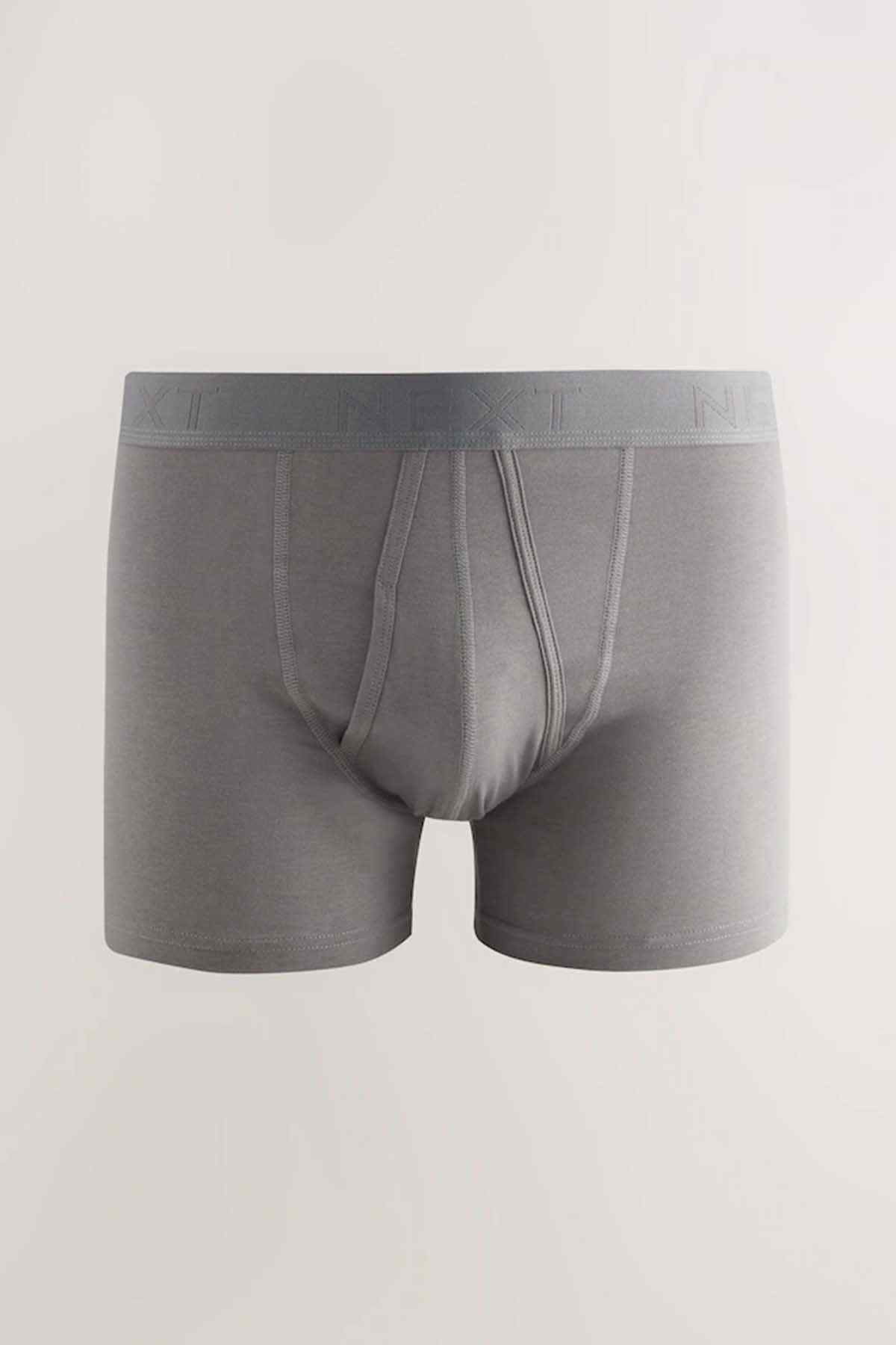 Grey boxer briefs with NEXT logo waistband and front pouch seams