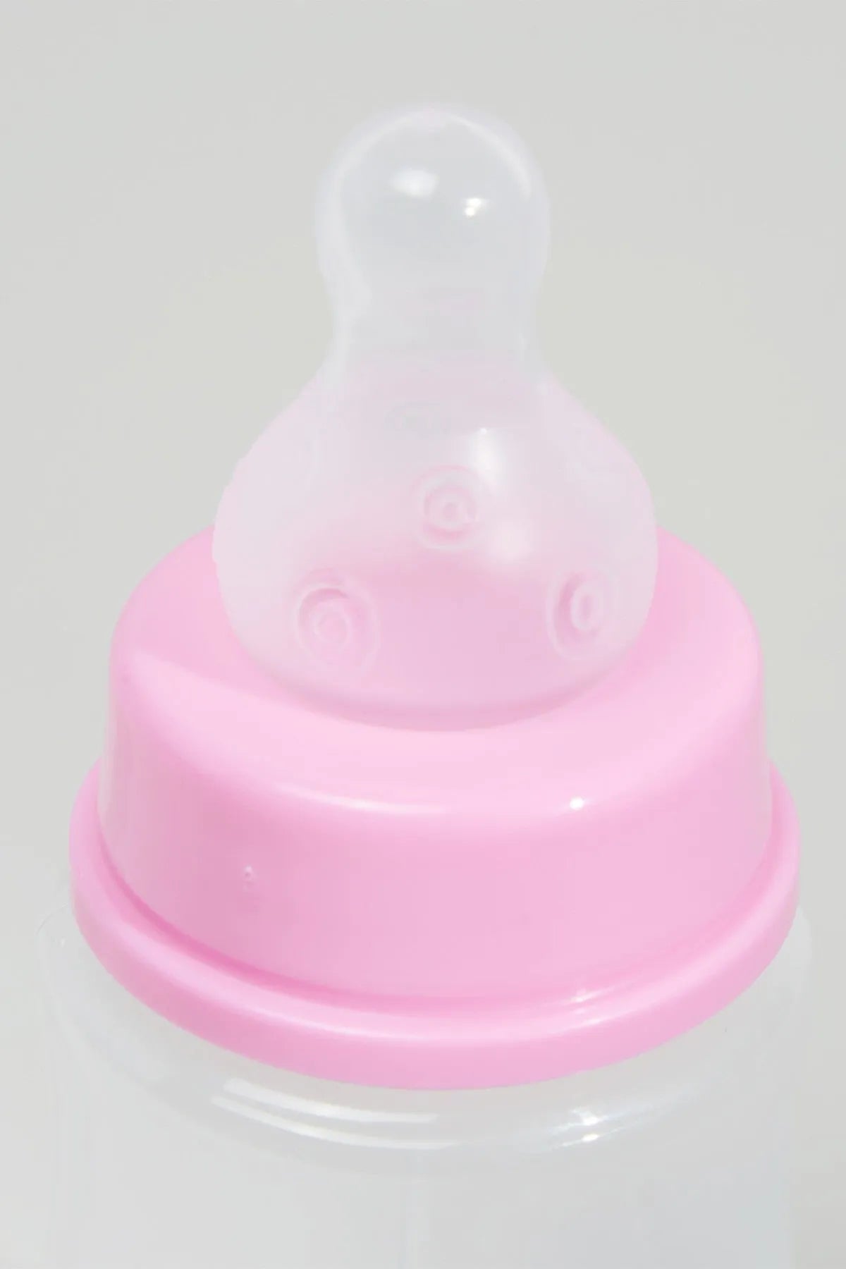BABYSHOP baby bottle silicone nipple with pink collar, clear bottle rim