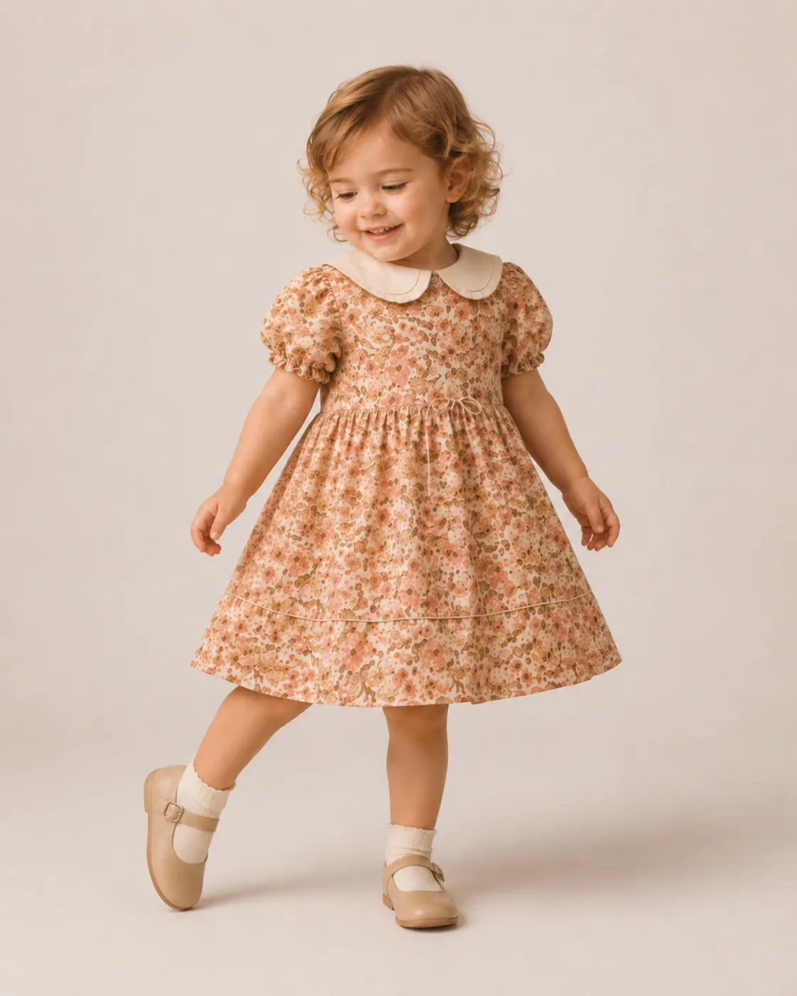 Toddler floral dress with Peter Pan collar and flared skirt