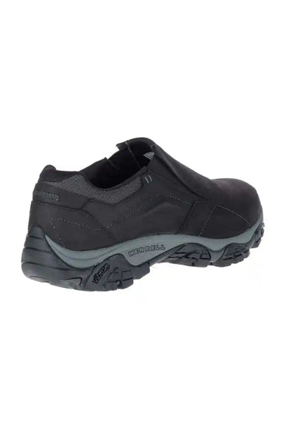 Black trail slip-on shoe, heel-to-toe view, rugged outsole and cushioned sides