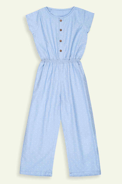 IXAMPLE blue sleeveless jumpsuit with button placket and wide-leg pants