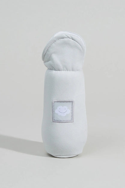 Light blue baby hooded pouch, front view with cloud patch