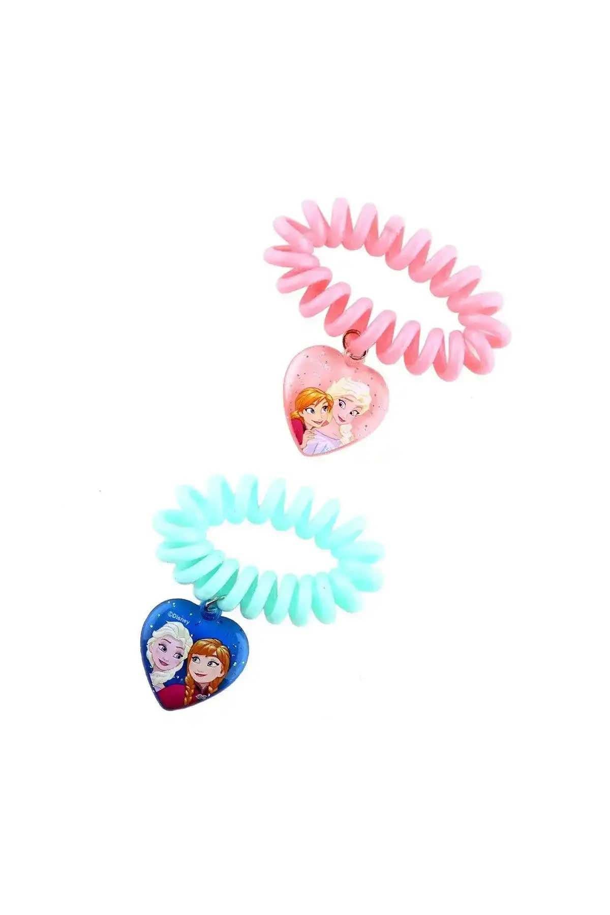 Disney Frozen hair elastic bands, light blue and pink spiral ties with princess faces