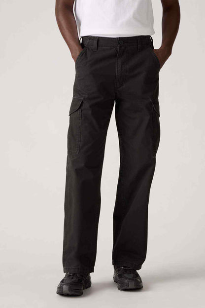 Levi's black cargo pants front view with straight legs