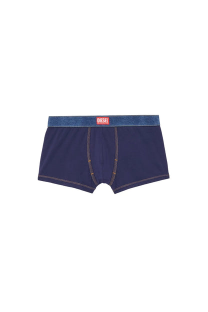 Men's Diesel blue boxer briefs, flat lay, contrast waistband with logo