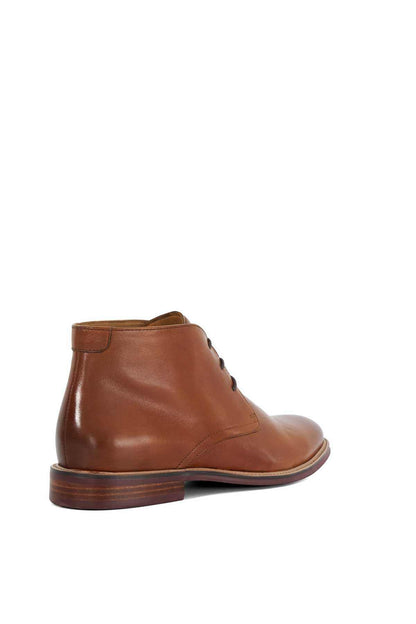 Tan brown leather ankle boots with lace-up front and pull tab