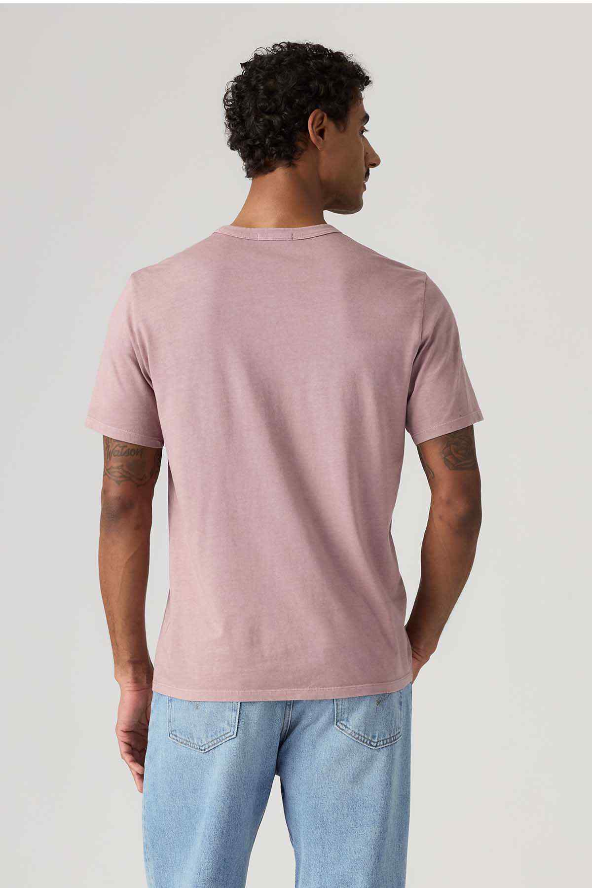 Men's crewneck T-shirt in pink, back view