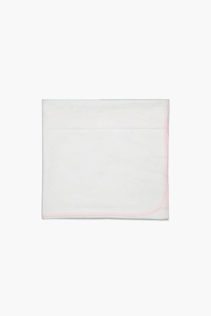 Square baby blanket with pink piping border