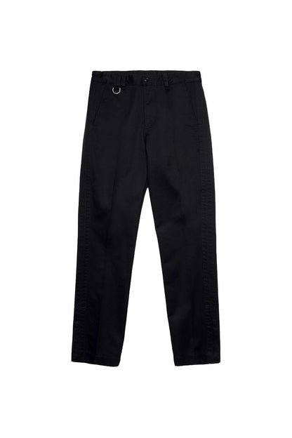 Black pants, flat front with belt loops and single button closure