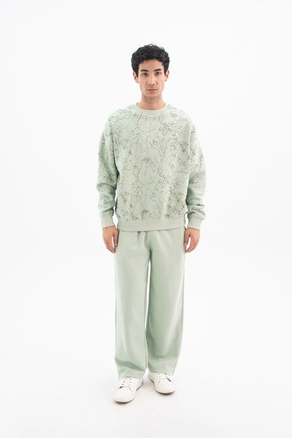 Cameo green printed crewneck sweatshirt and jogger pants set