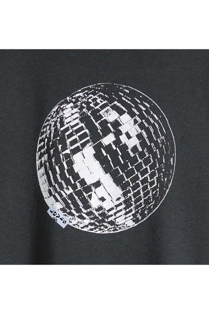 Levi's black T-shirt close-up of white globe print