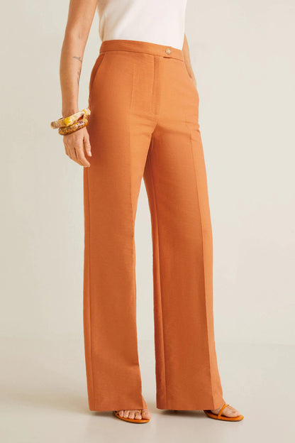 Orange high-waist wide-leg trousers, straight relaxed fit